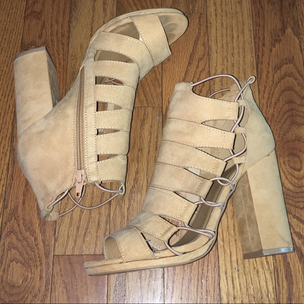 Nude caged heels